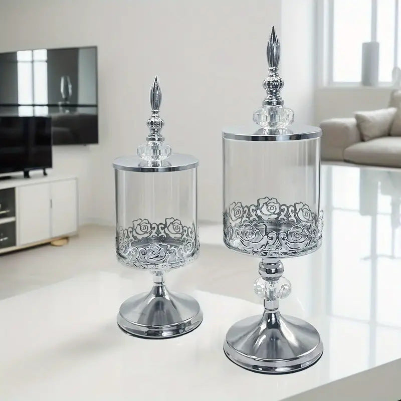 European Crystal Glass Storage Tank With Lid Decorative Ornaments