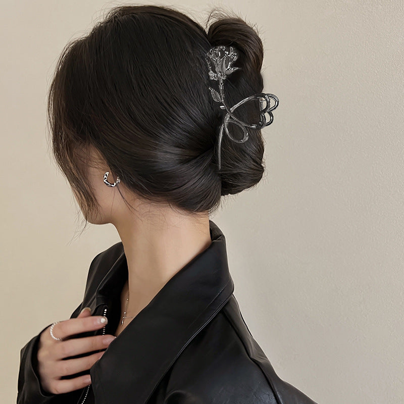 Metal Rose Flower Hair Clip Back Head Hair Ornaments