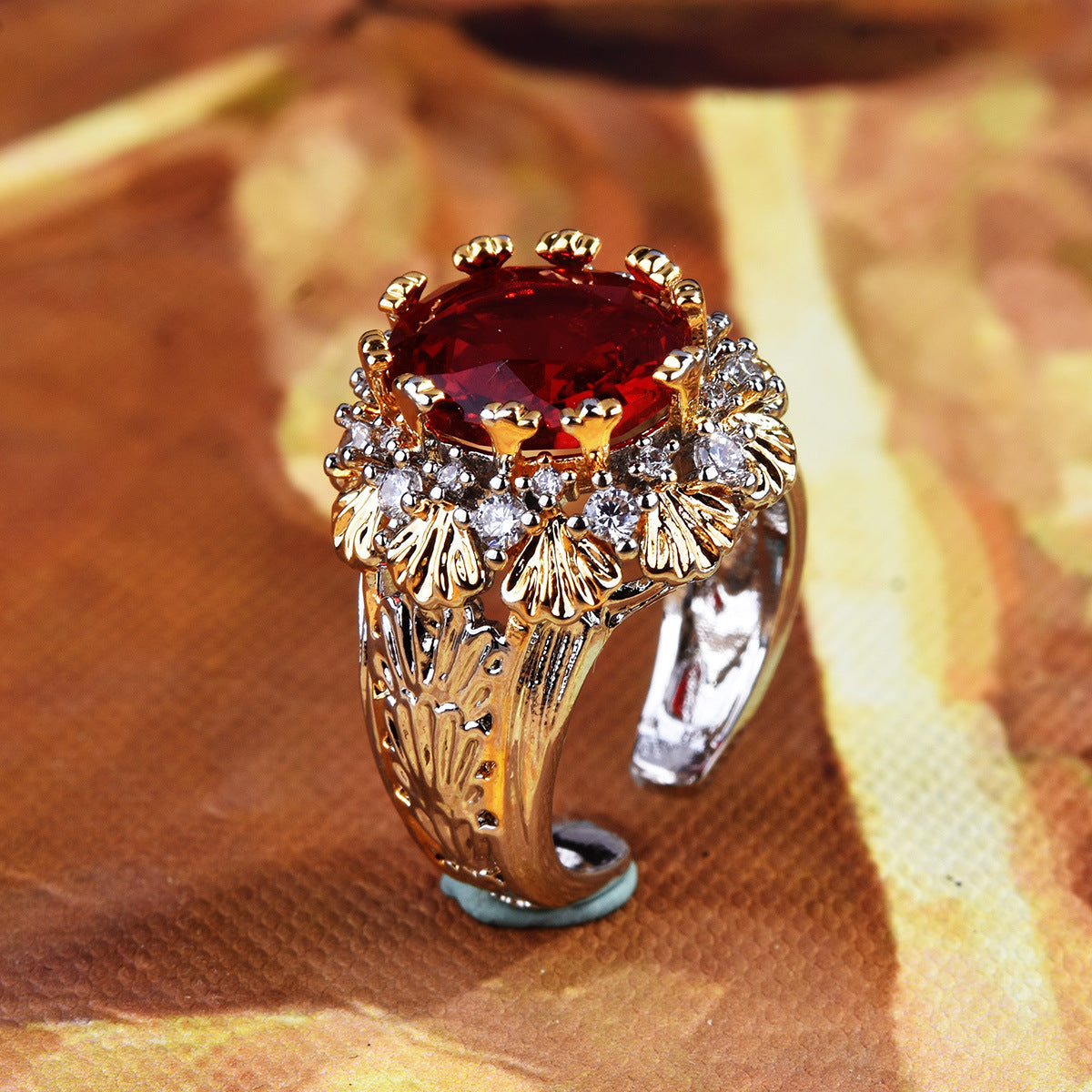 Retro Brushed Silk Pattern Carved Gold Craft Ring