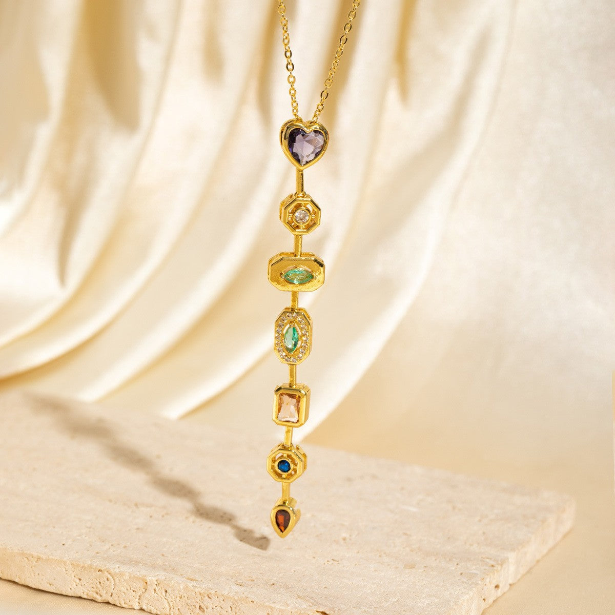 Exquisite Long Necklace With Colorful Zirconia And Elegant Tassels