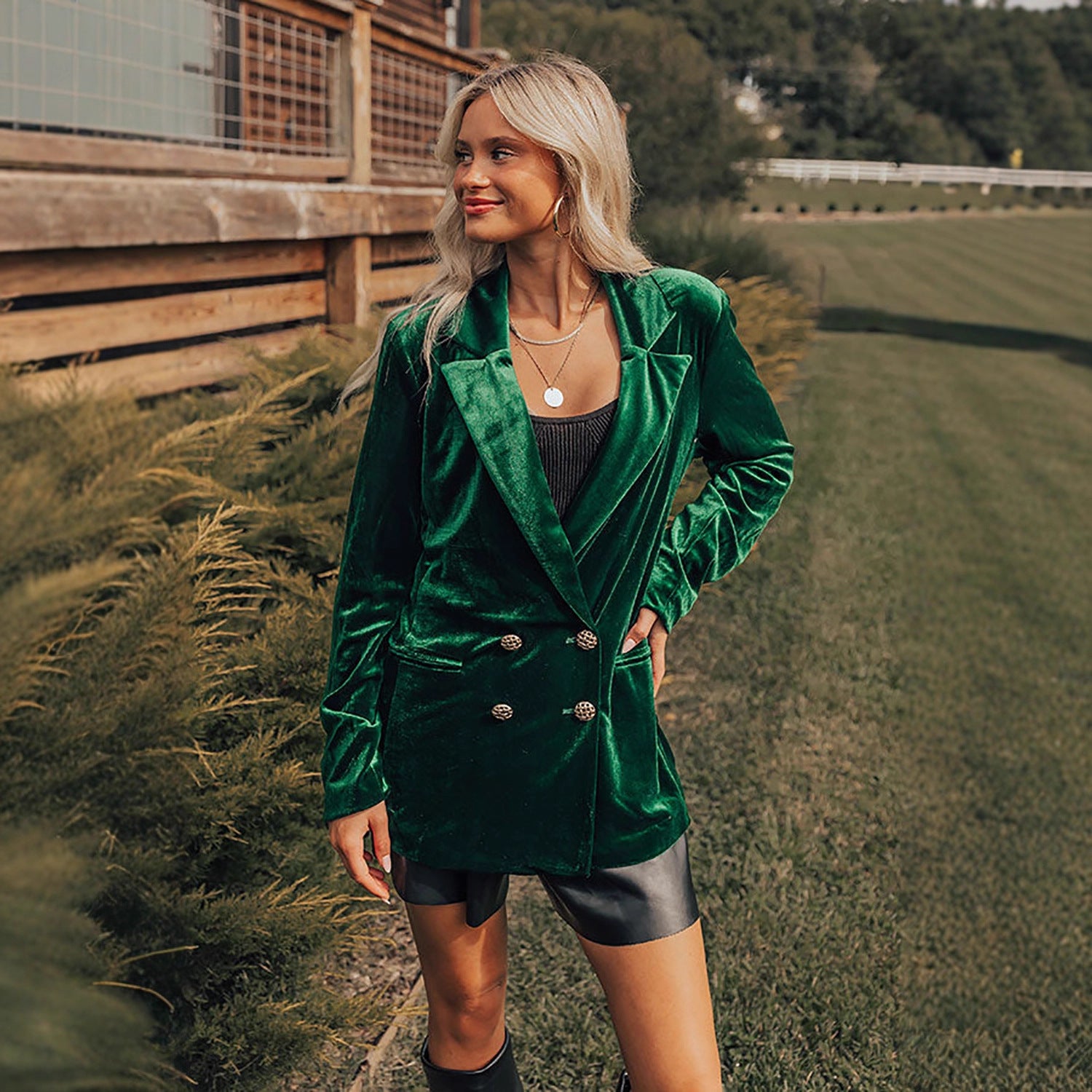 Casual Loose Double-Breasted Velvet Suit Jacket
