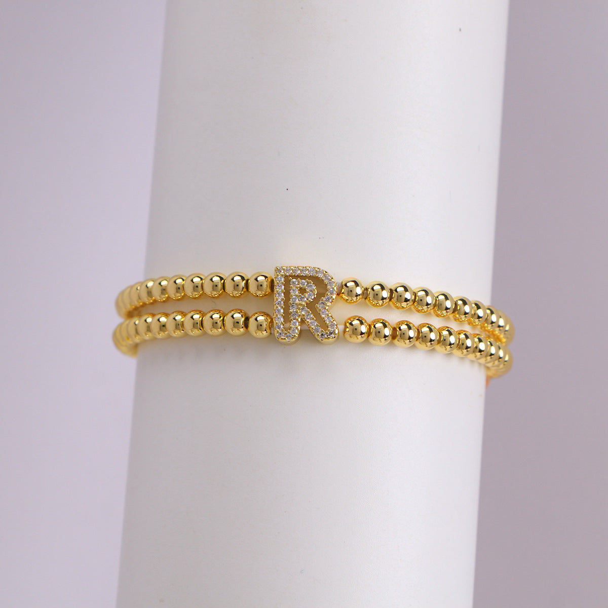 Copper-Plated 18k Gold Zircon Bead Bracelet