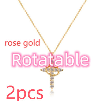 Fashion Jewelry Cross Full Diamond Crown Rotatable Necklace
