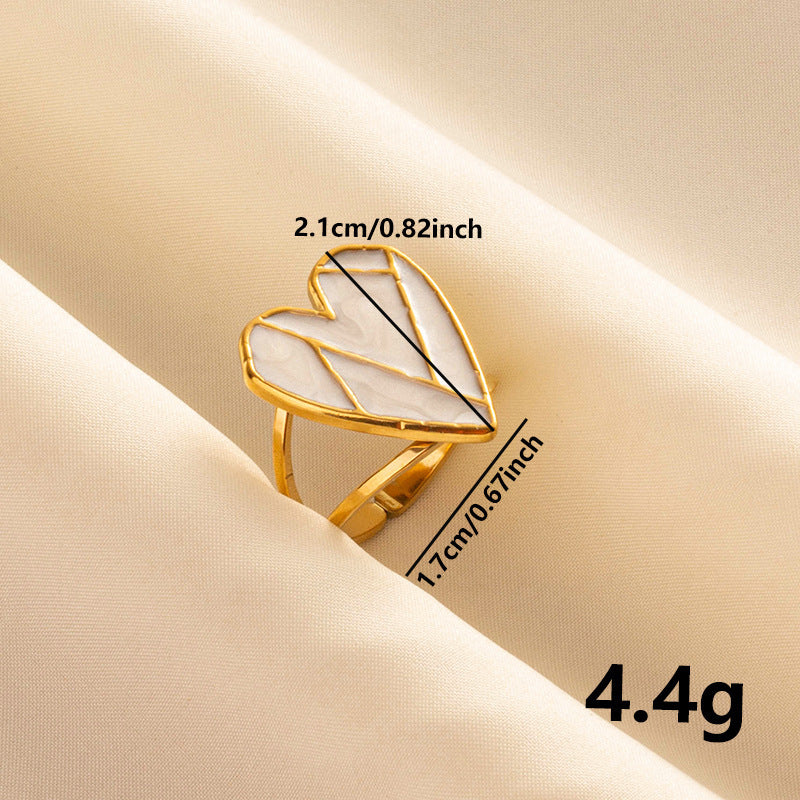 Women's Stainless Steel Retro Heart-shaped Oil Dripping Open Ring
