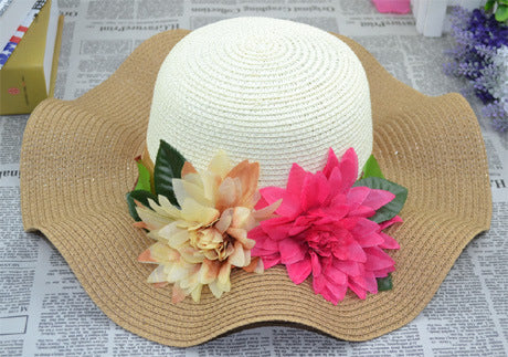Women's Summer UV Protection Sun Protection Big Brim Sun-Proof Straw Hat Summer Hat Wave Flower Sun Hat Beach Hat
