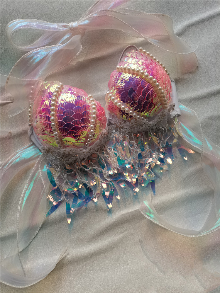 Mermaid Sequins Shell Bikini Top Bra