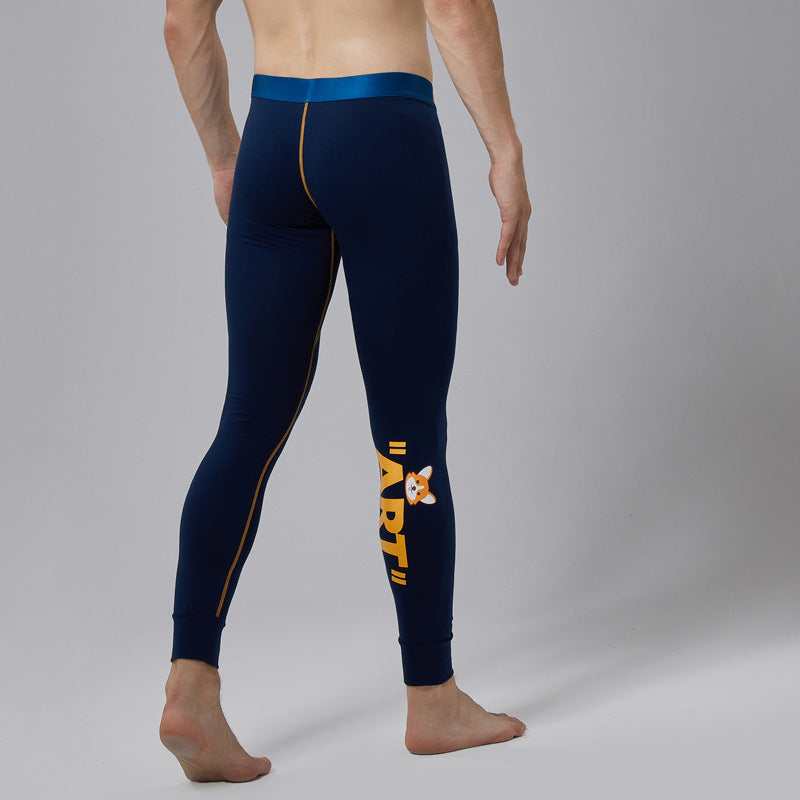 Men's Fall Winter Fashion Cartoon Printing Base Cotton-Woolen Trouser Slim Fit Warm