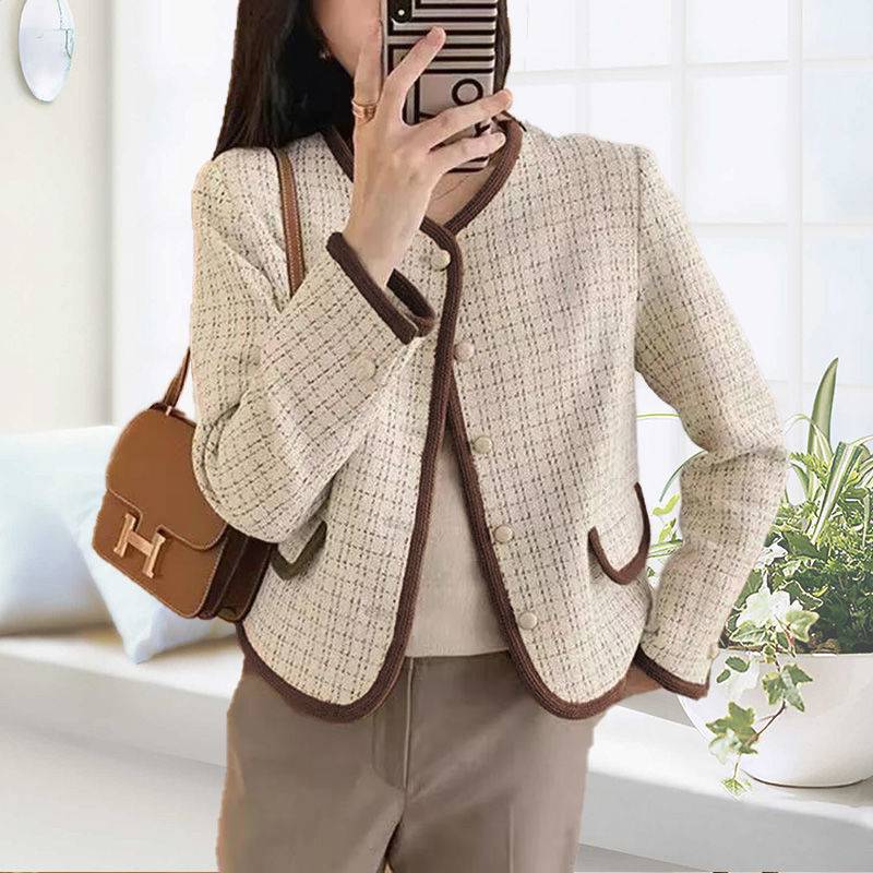 Small Country Style Houndstooth Short Coat Women Loose Top