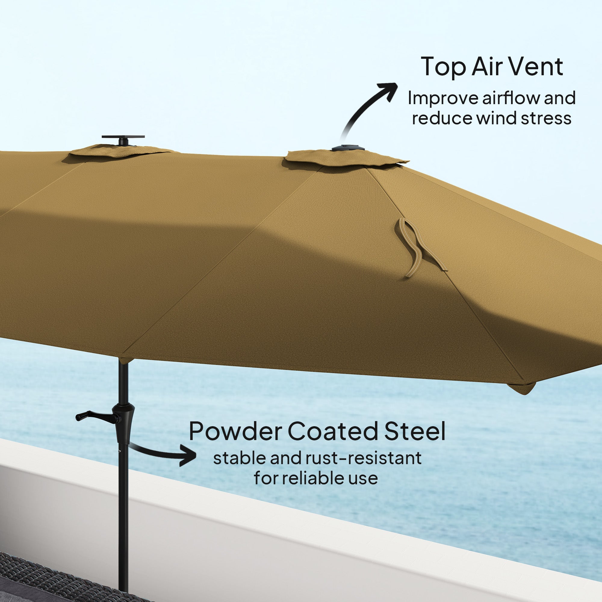 13ft Double-Sided Market Umbrella, Large Patio Umbrella with Solar Lights, Crank Handle for Garden, Pool, Yard, Khaki