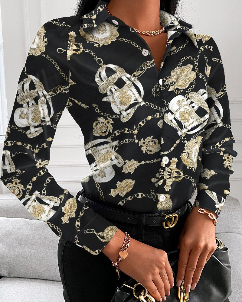 Autumn Shirt Long-Sleeved Printed Lapel Shirt