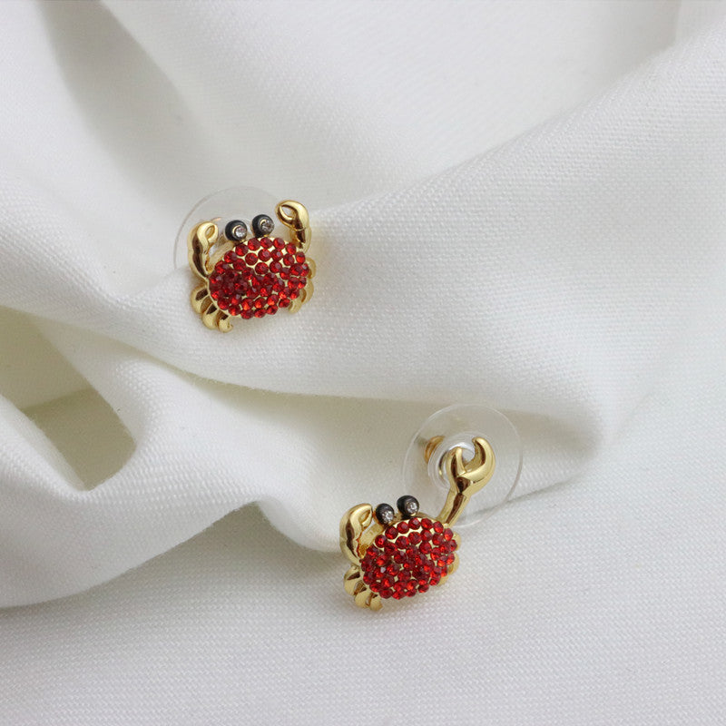 Red  Diamond Like Asymmetric Small Crab Earrings