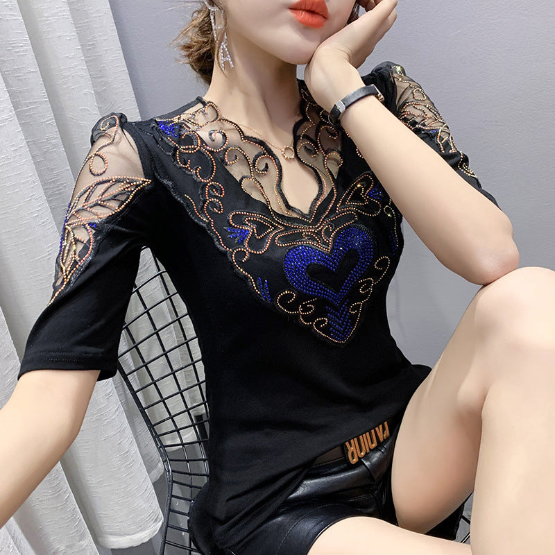 Heavy Duty Stamping Drill Fashion Temperament Bottoming Shirt Top