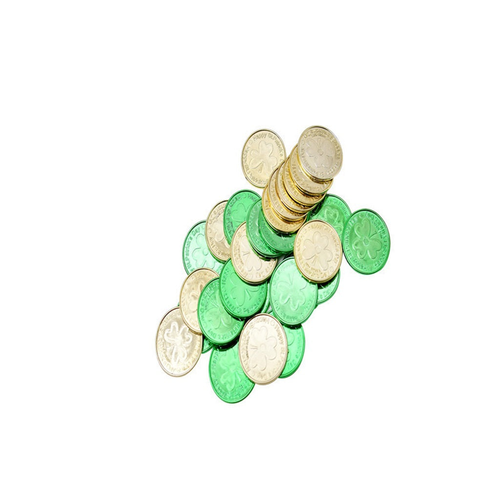 Irish Day St. Patrick's Day Clover Gold Green Plastic Toy Coin