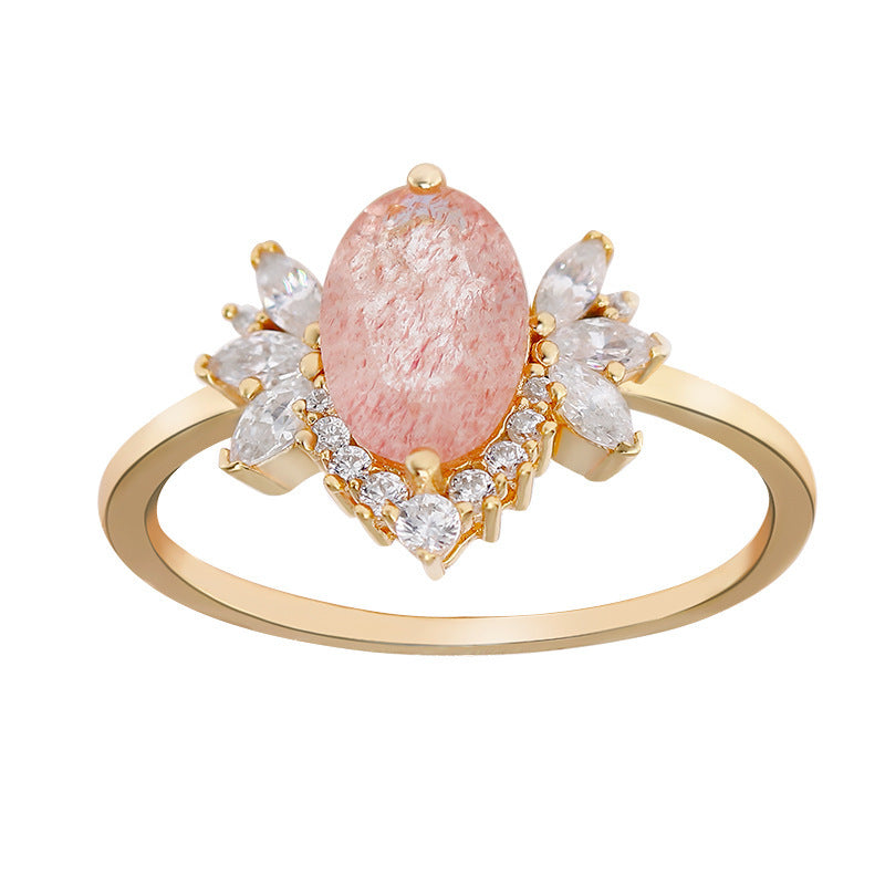 Strawberry Crystal Ring Fashion Niche