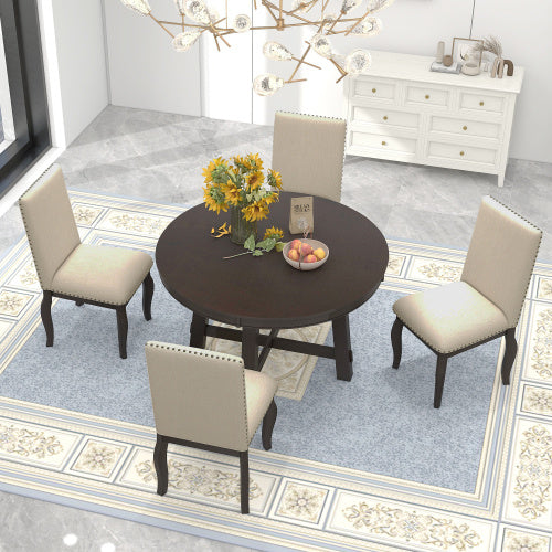 5-Piece Farmhouse Wooden Dining Table Set
