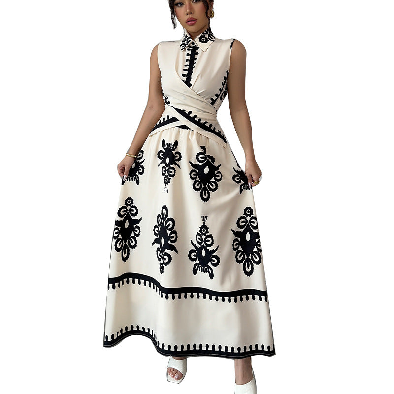 Women's Sleeveless Blouse Lace-Up Skirt