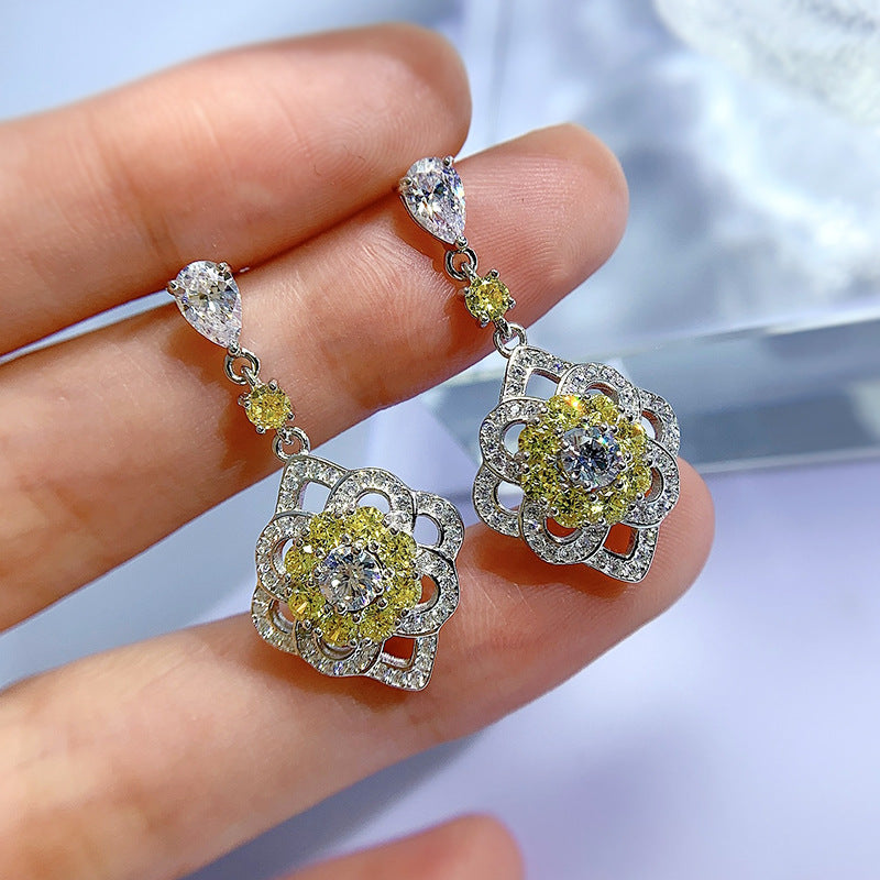 Sterling Silver Micro-Inlaid Yellow Diamond Ear Studs