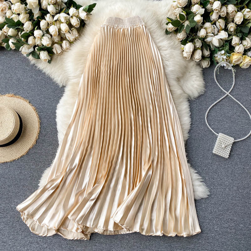 Trendy Light Luxury Heavy Industry Pleated Mid-Length Skirt