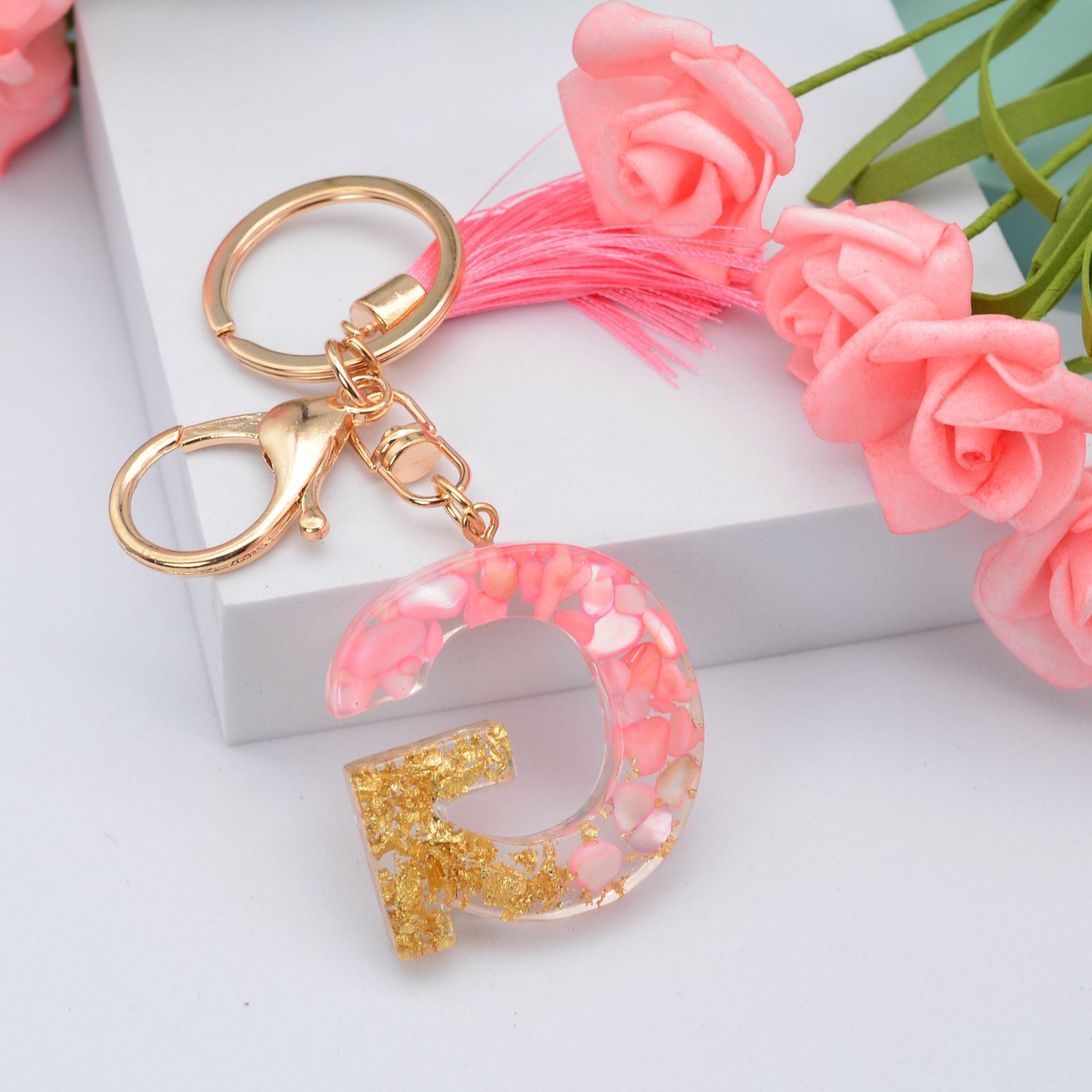 26 English Letters Leather Ball Stone Pendant Key Chain