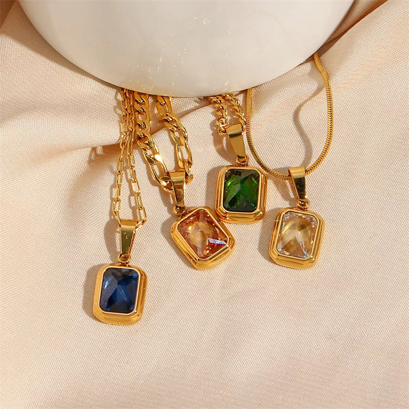 Stainless Steel Hip Hop Gemstone Pendant Necklace