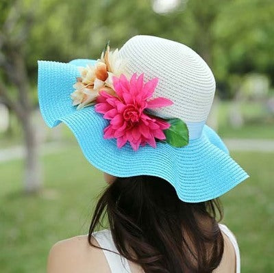 Women's Summer UV Protection Sun Protection Big Brim Sun-Proof Straw Hat Summer Hat Wave Flower Sun Hat Beach Hat