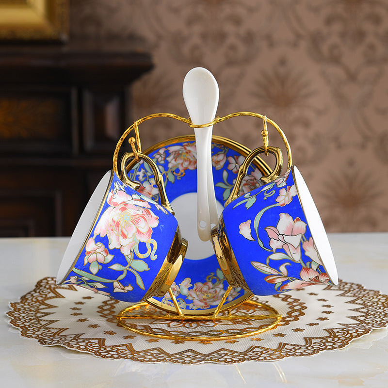 Gold-plated Edge Creative Household Tea Set Ceramic Mug Plate Rack Suit