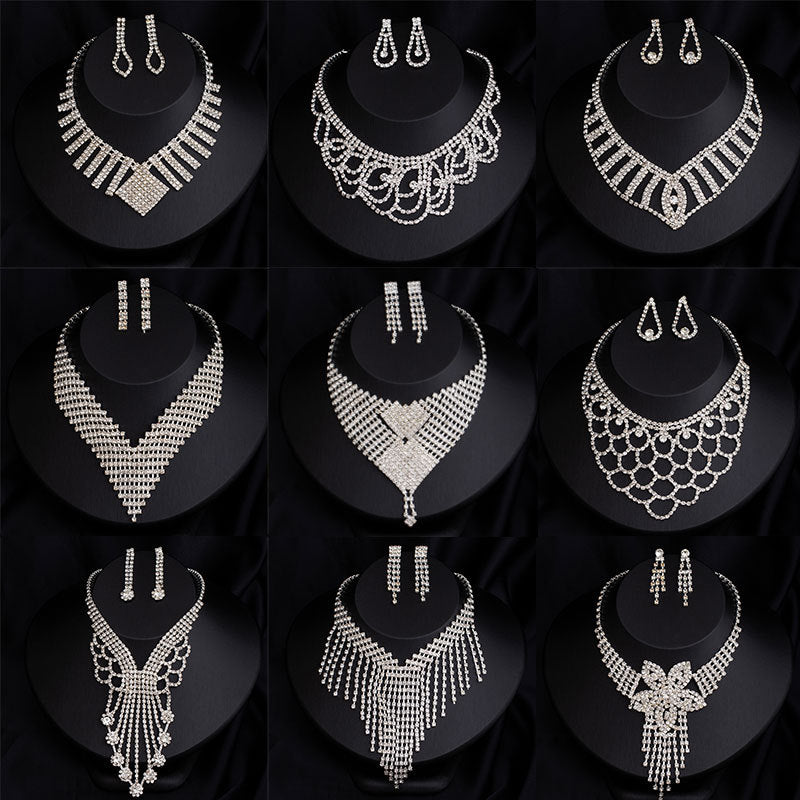 Full-Diamond Necklace And Earring Jewelry Set