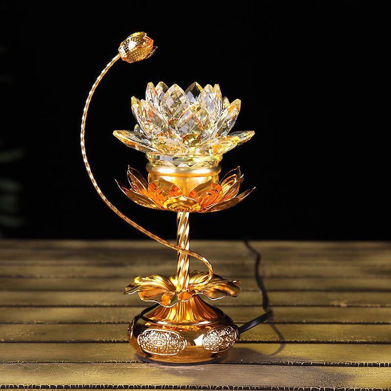 Led Colorful Crystal Glass Lotus Tribute Lamp
