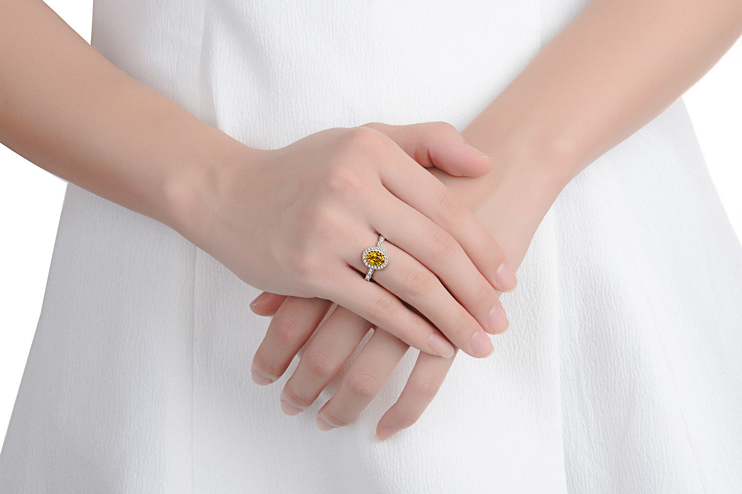 Plated 18k White Gold Yellow Diamond Ring