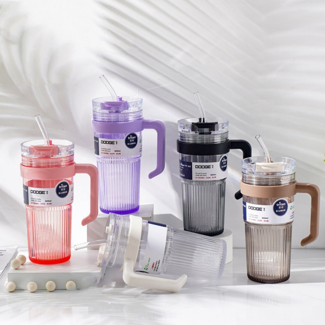 Household Portable Double Drink Straw Plastic Cup