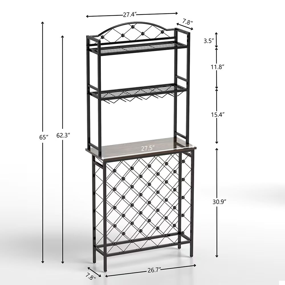 Freestanding Floor Wine Rack,Tall Wine Holder Stand With Wine Glass Holder,Storage Shelves