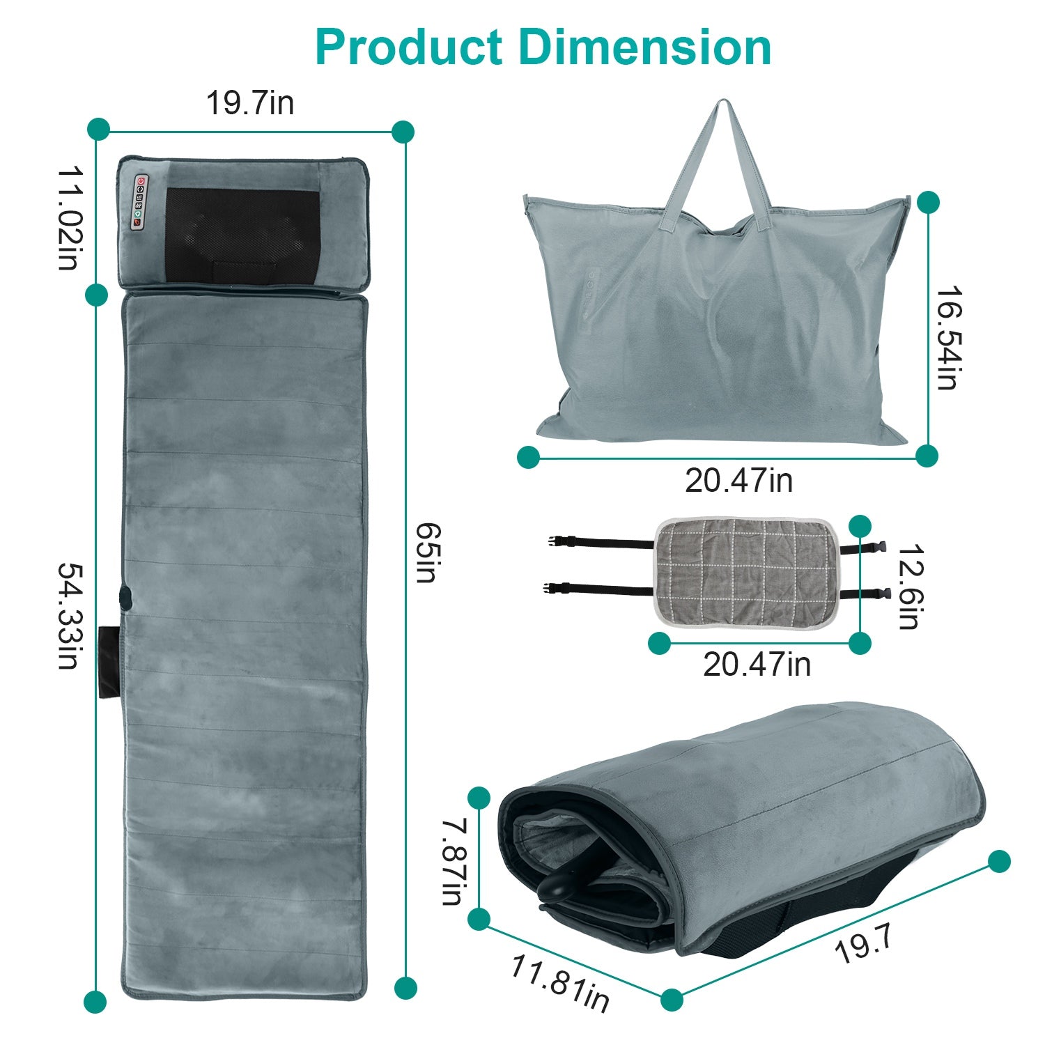 Full Body Electric Massage Mat With Heat Vibration Massage Pad Cushion Back Massage Mattress Chair Pad With Neck Massage Pillow With 10 Vibration Motors Timer Anti-Slip Bottom