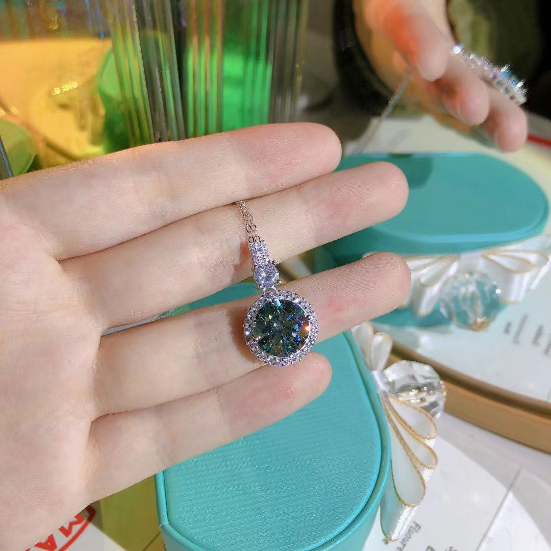 Mosang Stone Micro-Inlaid Round Bag Pendant Necklace