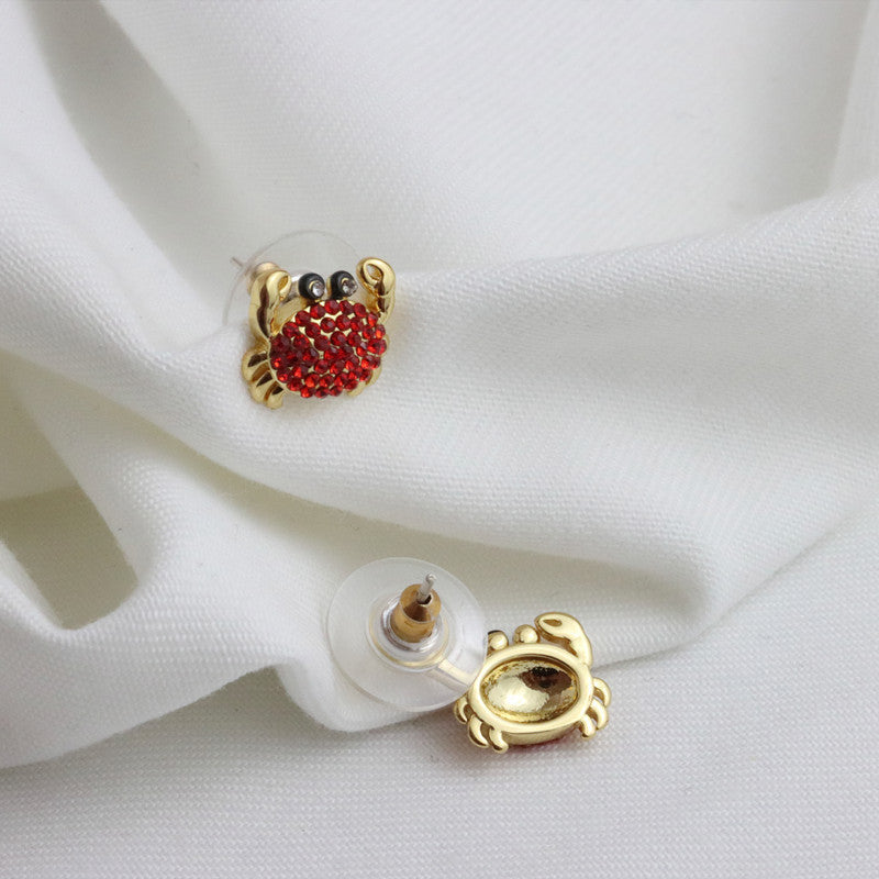 Red  Diamond Like Asymmetric Small Crab Earrings