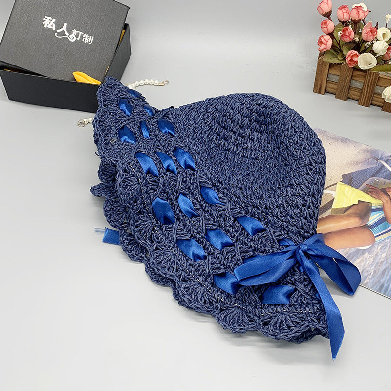 New Flat Big Brim Female Shade Dome Beach Hand Crochet Straw Hat