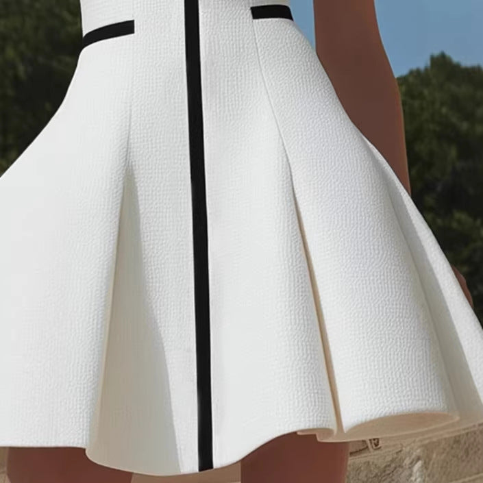 Black-Trimmed Dress With A White Zipper Design
