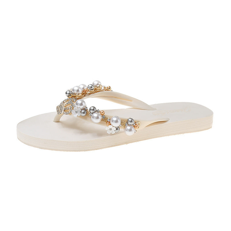 Pearl Crown Rhinestone Flip-Flops