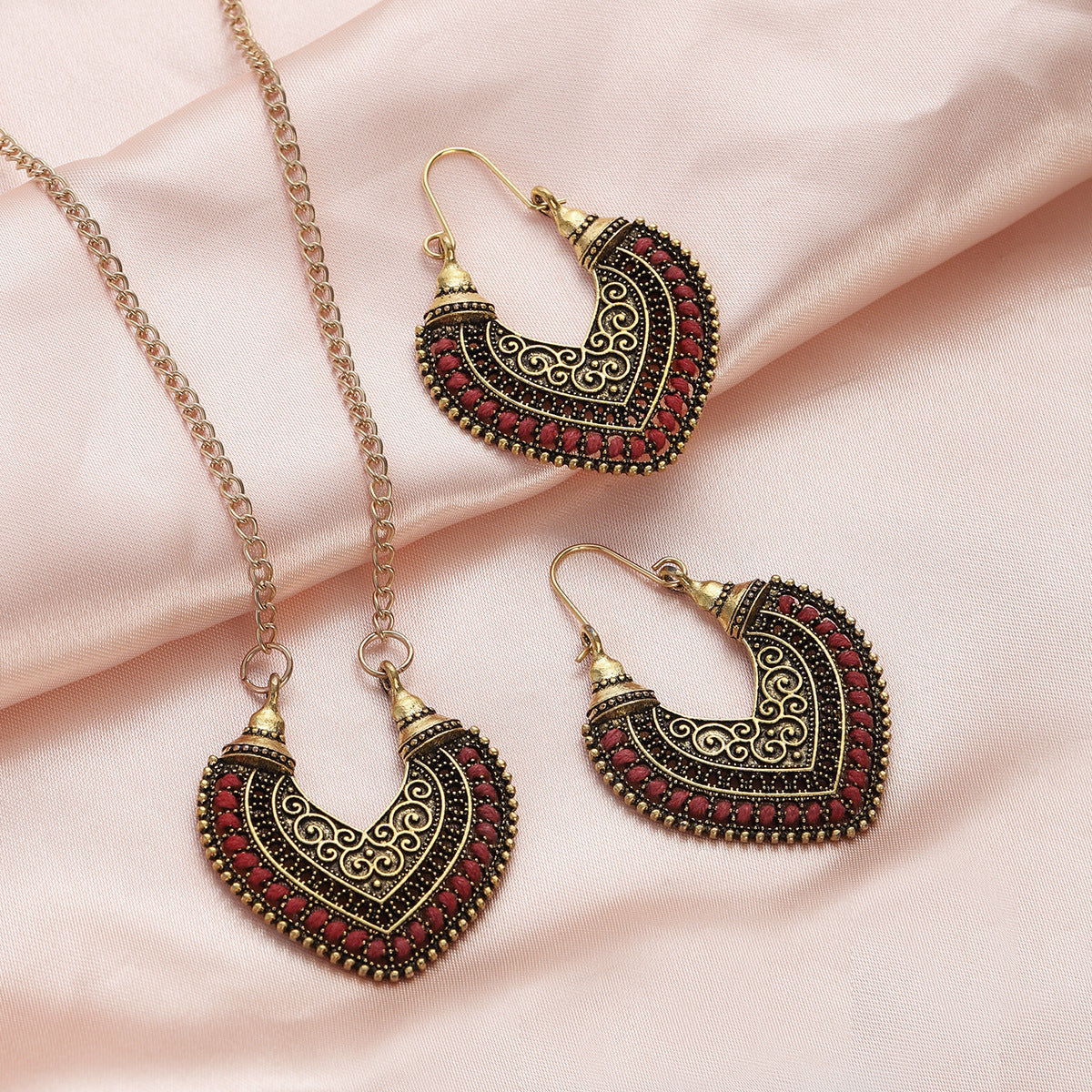 Colored Rope Winding Earrings Necklace Two-Piece Set