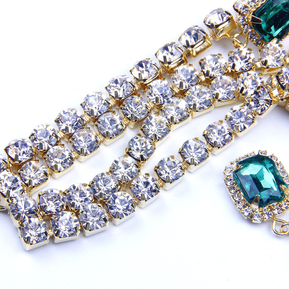 Retro Exaggerated Hip Hop Multilayer Rhinestone Pendant Necklace