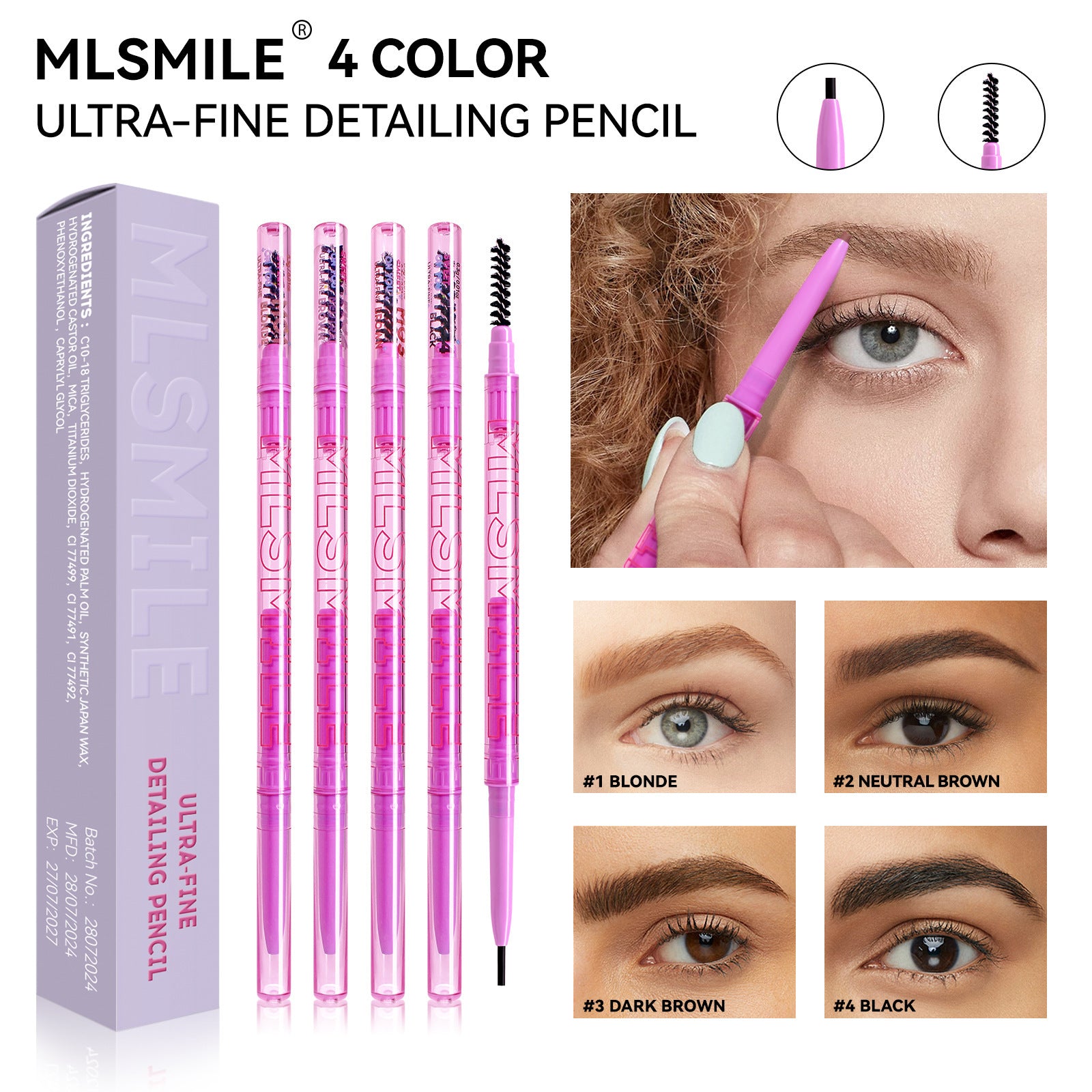 4-Color Double-Headed Eyebrow Pencil Waterproof And Sweat-Proof Long-Lasting