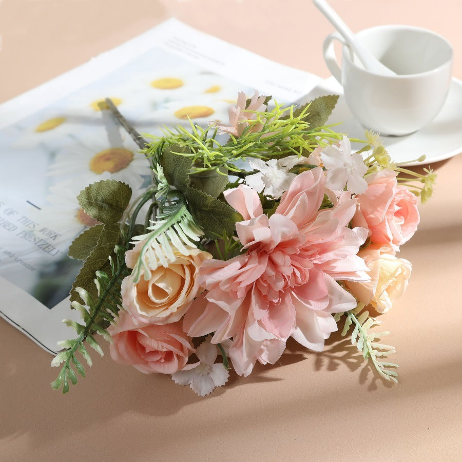 Artificial Flower Bouquet Rose Bridal Bouquet Green Plant Home Wedding Decoration