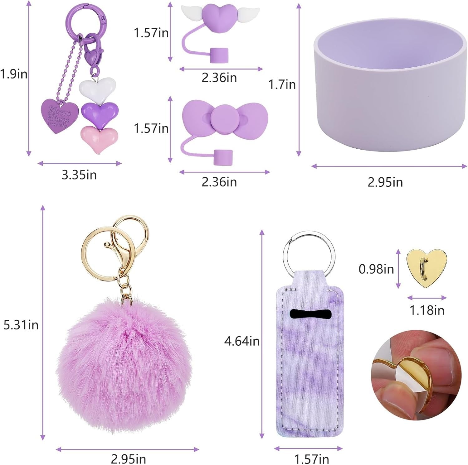 10mm Love Heart Bow Tie Straw Cap Soft Rubber Cup Cover Pendant Ornament