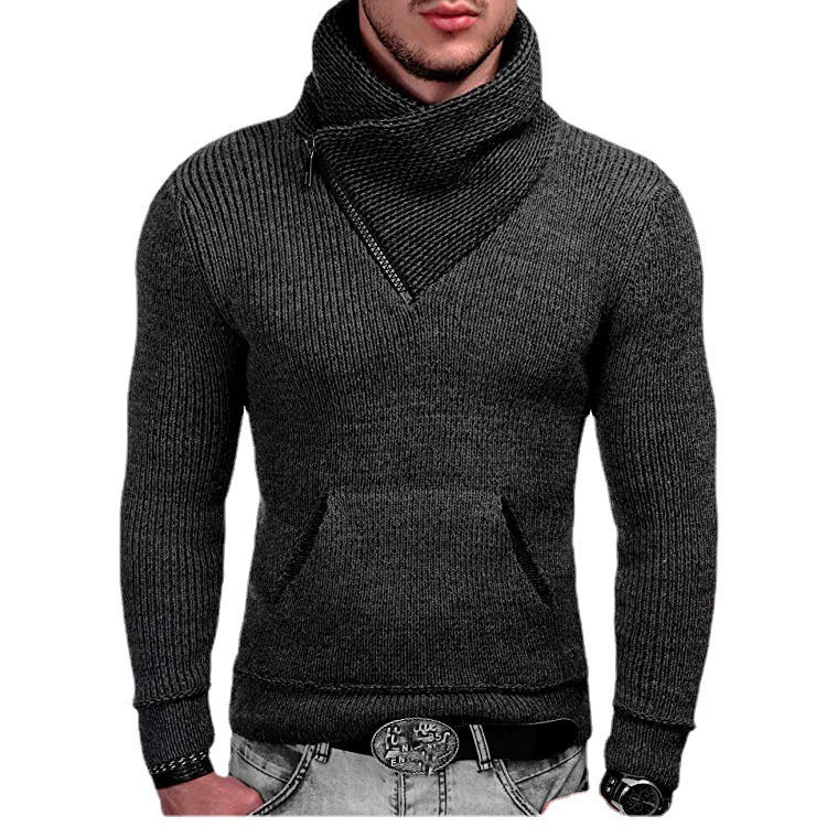 Fashion Pocket High Neck Slim Fit Sweater Knit Coat