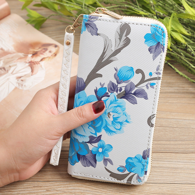 Women's Long Wallet Printed Single-Pull Mobile Phone Bag Clutch