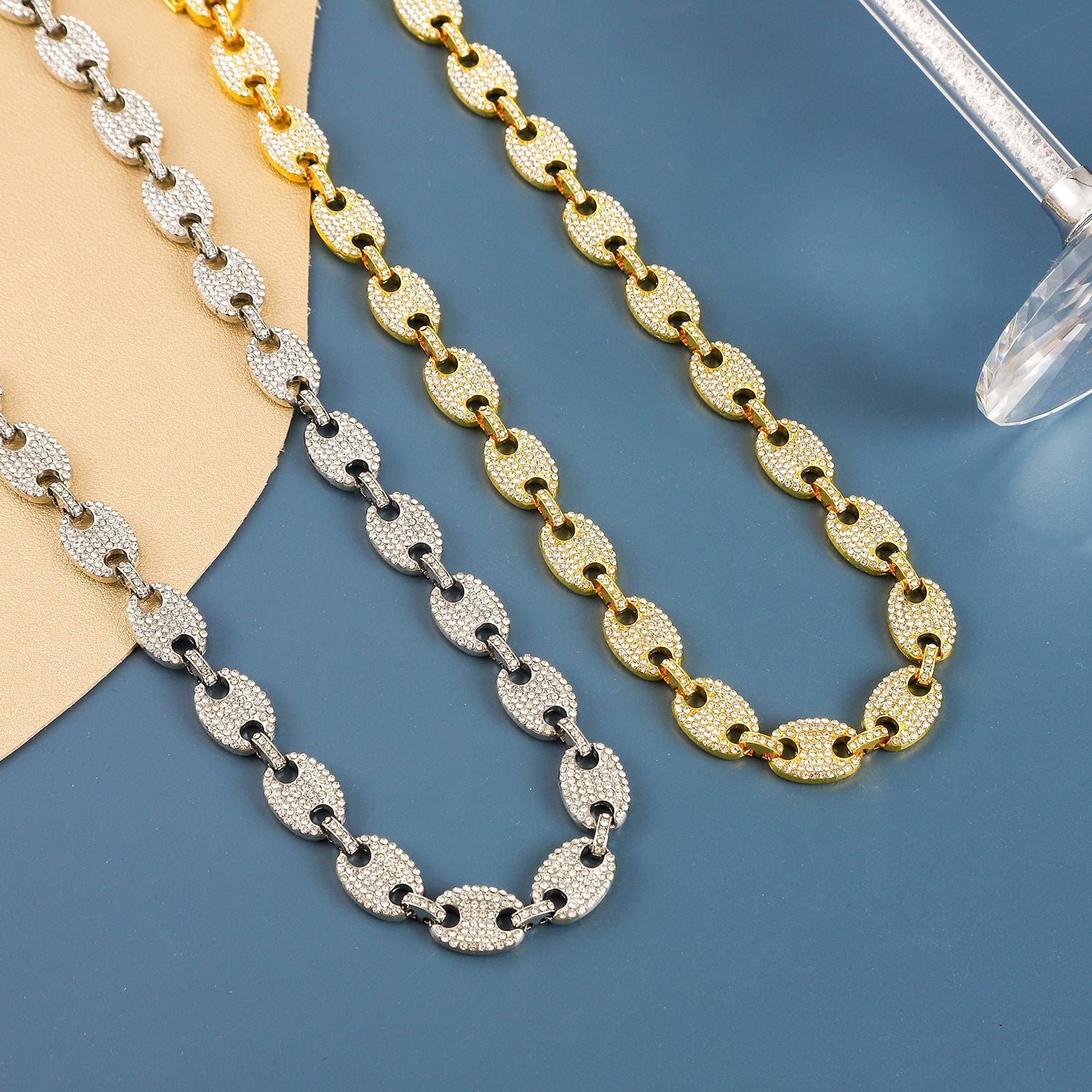 European And American Hip Hop Full Diamond Coffee Bean Necklace