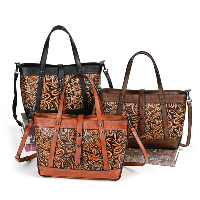 First Layer Cowhide Skeleton-Skin Hand Carved Bag