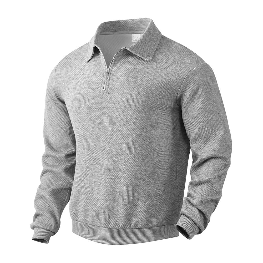 Lapel Jacquard Half-Zipper Sweatshirt Fashion Solid Color Long-Sleeved Tops For Men Clothing