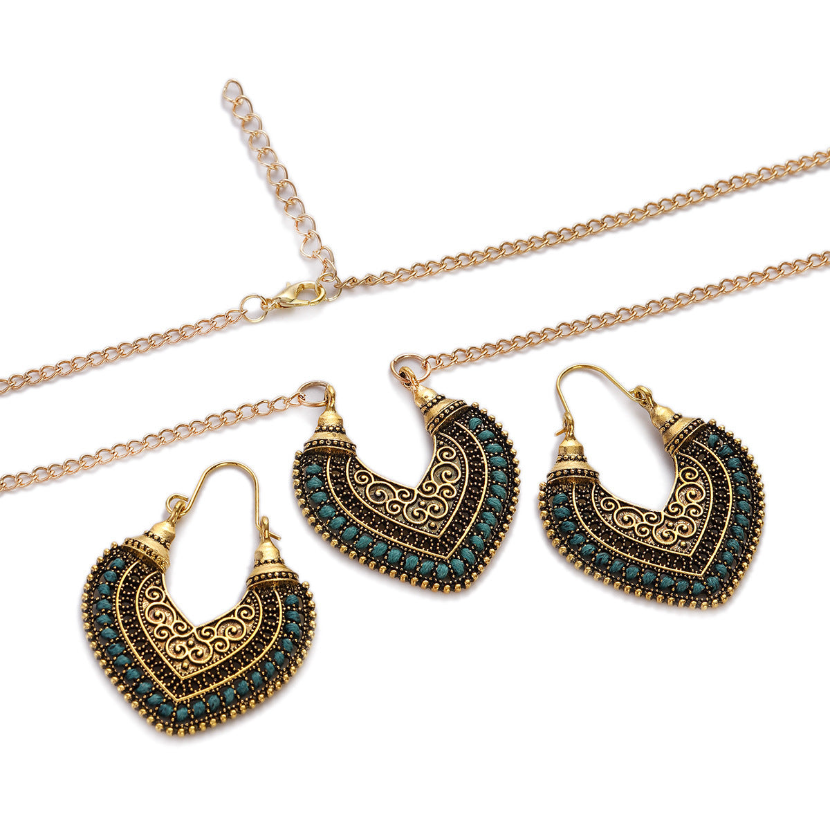 Colored Rope Winding Earrings Necklace Two-Piece Set