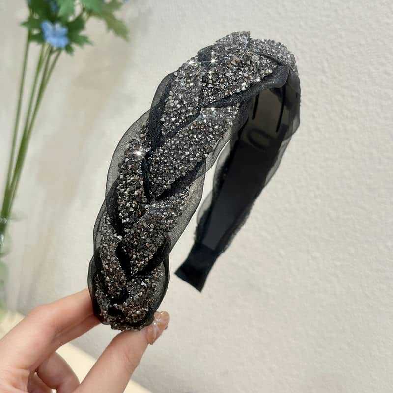 Non-Slip Rhinestone Heavy Industry Wide-brimmed Twist Braid Hair Band High Stove Top Hairpin