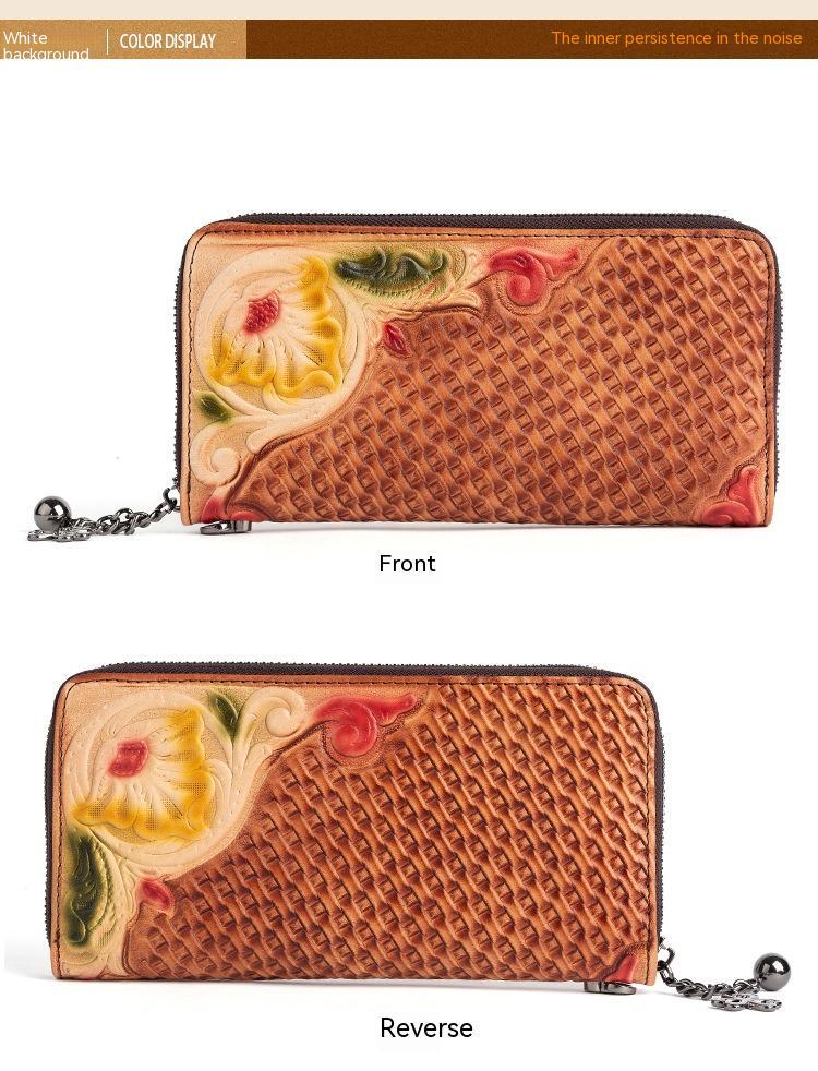 Fashion Retro Hand-Painted Tree High Leather Mid-Length Clutch Purse